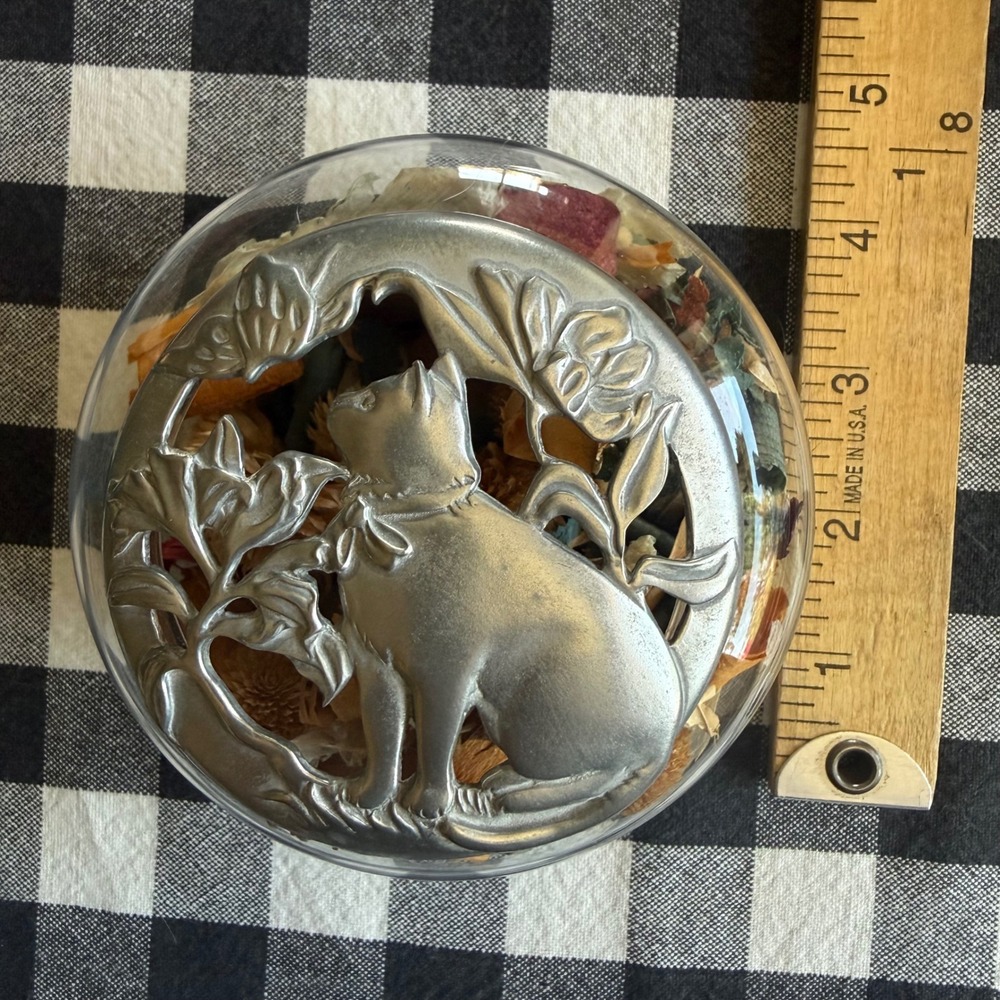 Seagull Pewter Potpourri Jar Cat Floral Lid Vintage 1988 Silver Clear Excellent - Picture 3 of 9